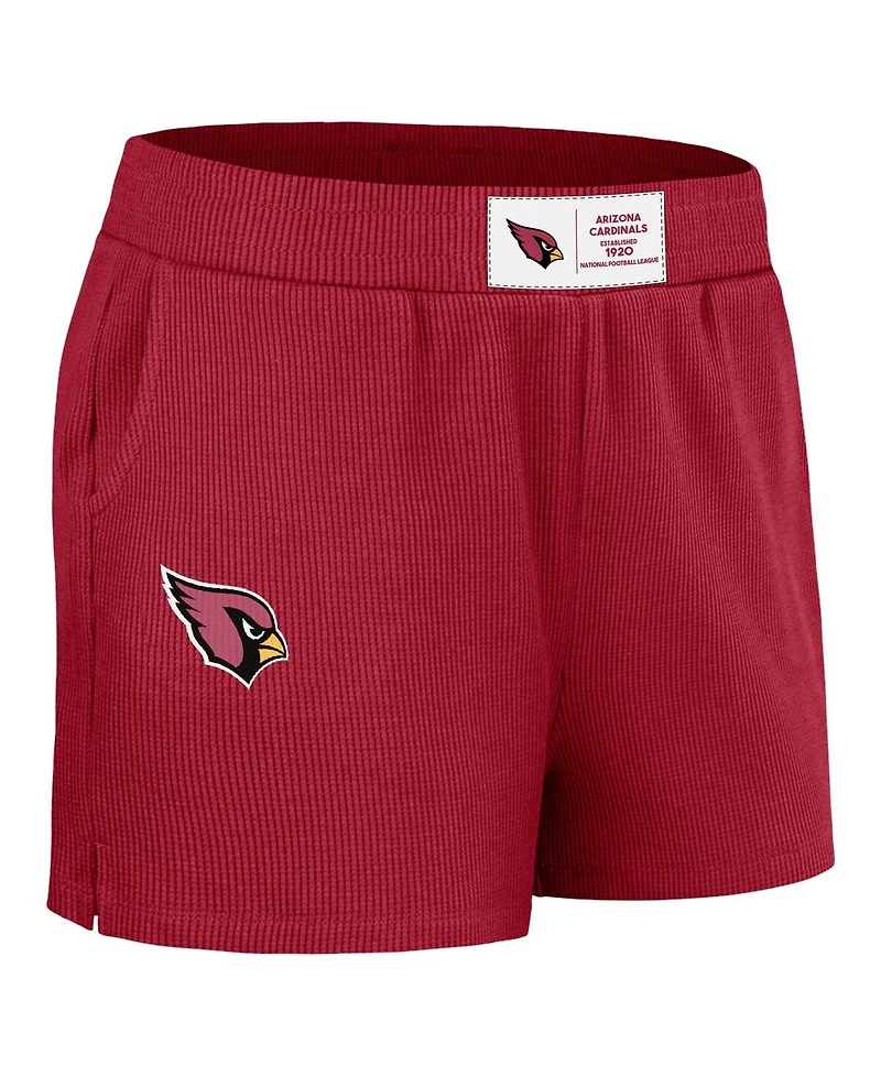 Wear by Erin Andrews Women's Cardinal Arizona Cardinals Waffle Knit Long Sleeve T-Shirt Shorts Lounge Set