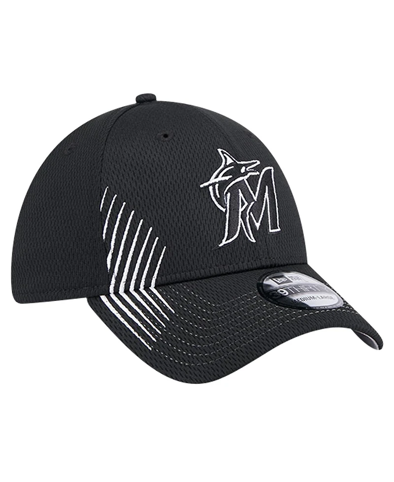 New Era Men's Black Miami Marlins Active Dash Mark 39THIRTY Flex Hat