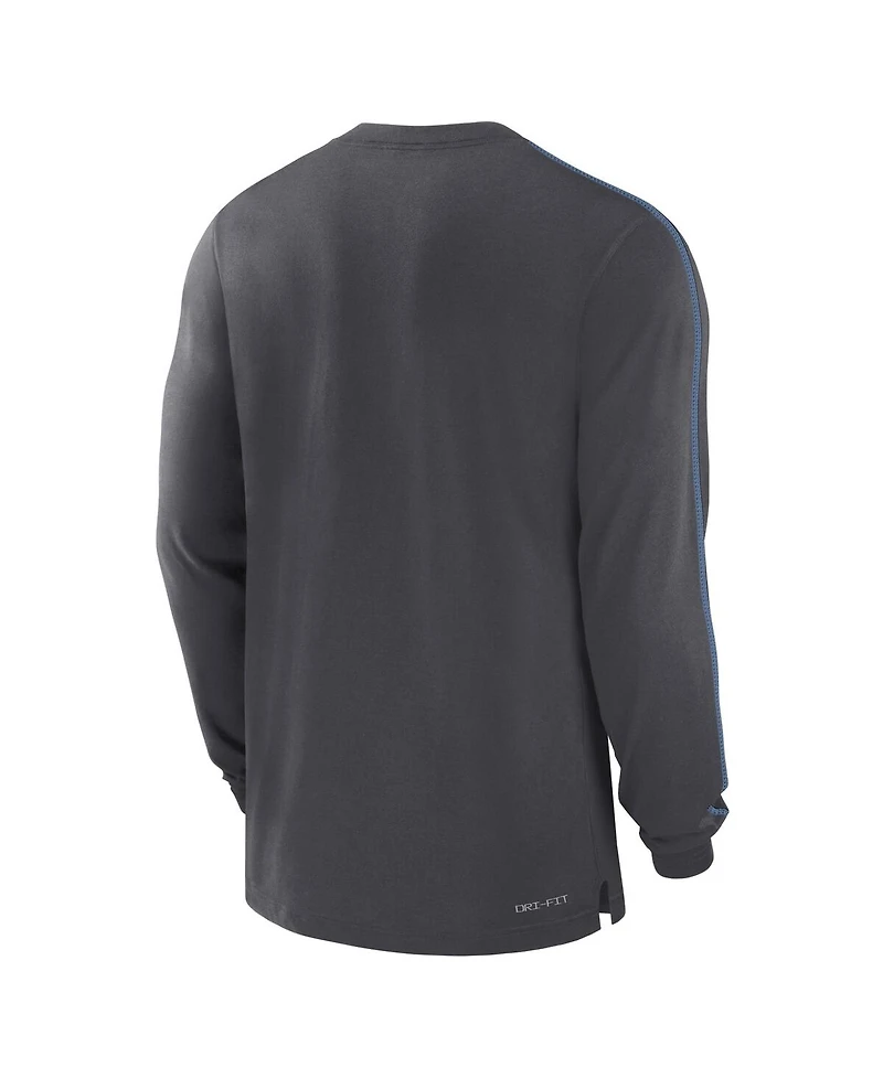 Jordan Men's Anthracite North Carolina Tar Heels 2024 Sideline Player Tri-Blend Performance Long Sleeve T-Shirt