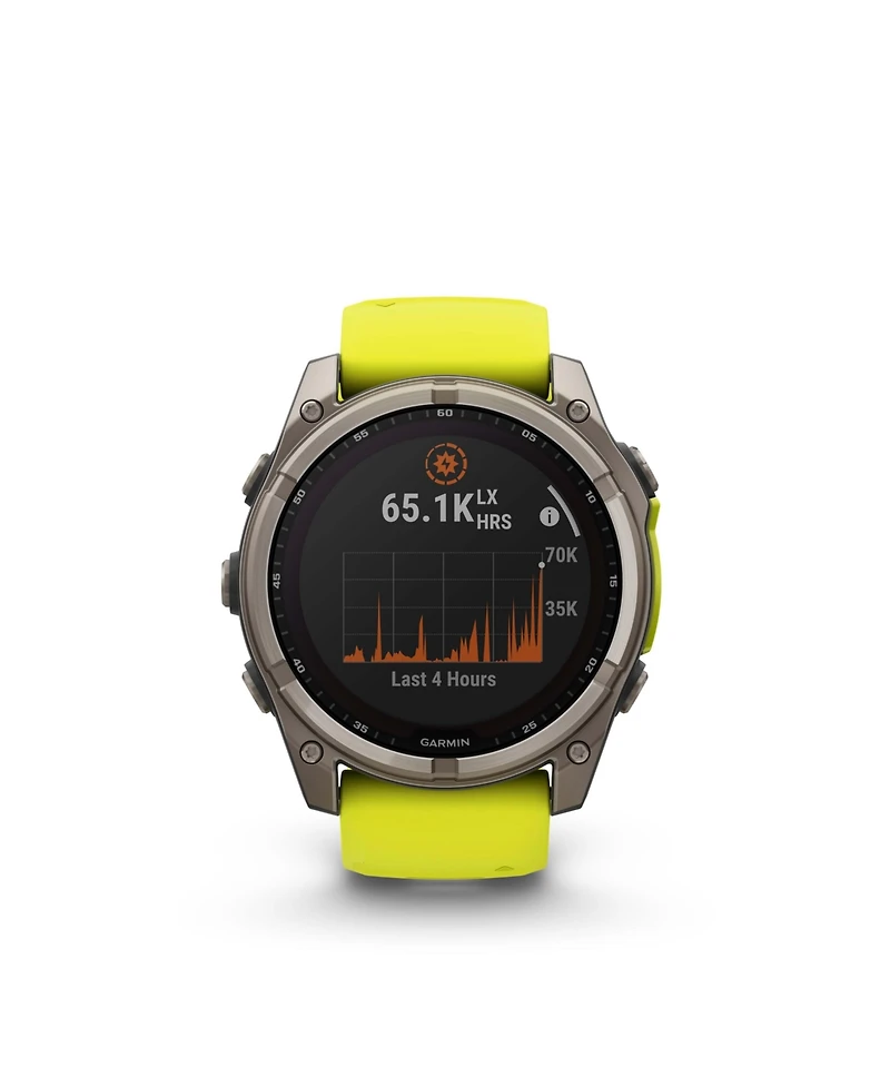 Garmin fenix 8 51mm, Saphire Solar, Outdoor & Fitness Gps Smartwatch, Bare Graphite Titanium, Amp Yellow/Graphite Band, Na