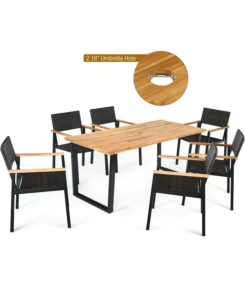 Sugift Patented 7 Pieces Outdoor Dining Set with Large Acacia Wood Table Top
