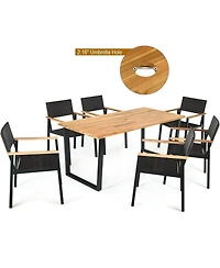 Sugift Patented 7 Pieces Outdoor Dining Set with Large Acacia Wood Table Top