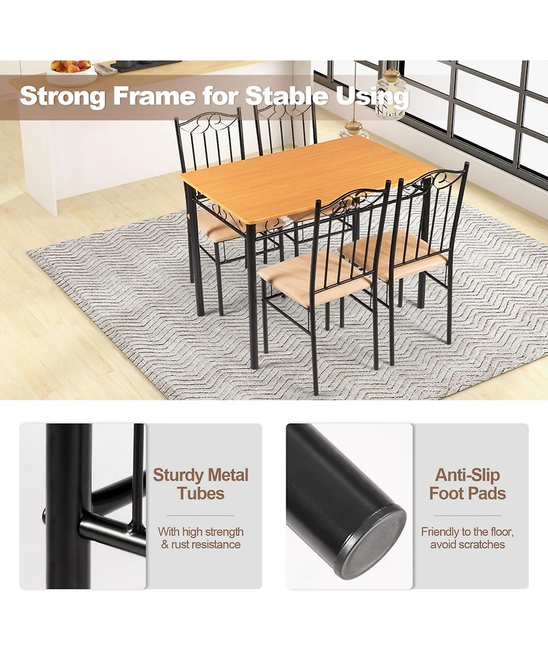 Sugift 5 Pieces Dining Set Wooden Table and 4 Cushioned Chairs