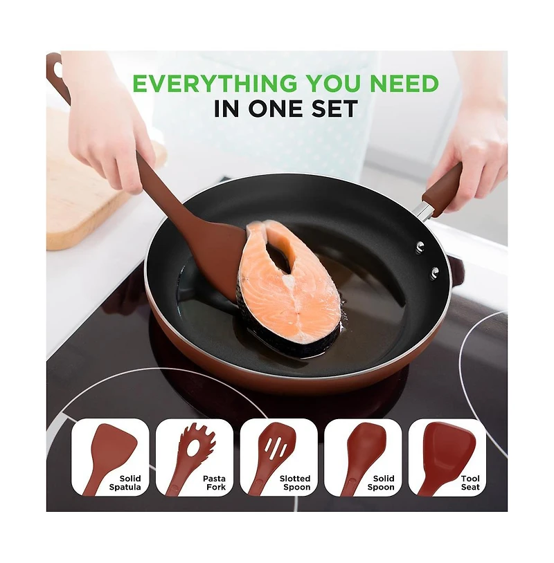NutriChef Kitchenware 17 Piece Non-Stick Cookware Set, Non-Stick Pans, and Pots with foldable Knob, Space Saving, Stackable, Nylon Tools Set, Inductio
