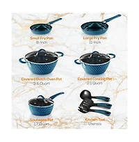 NutriChef Kitchenware Pots & Pans Set - Stylish Kitchen Cookware with Elegant Diamond Pattern, Non-Stick (11-Piece Set)