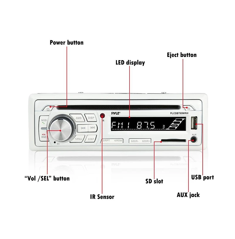 Pyle Bluetooth Marine Stereo Radio Receiver & Waterproof Speaker Kit, Hands-Free Talking, Cd Player, MP3/Usb/Sd Readers, Am/Fm Radio, (4) 6.5 Speakers