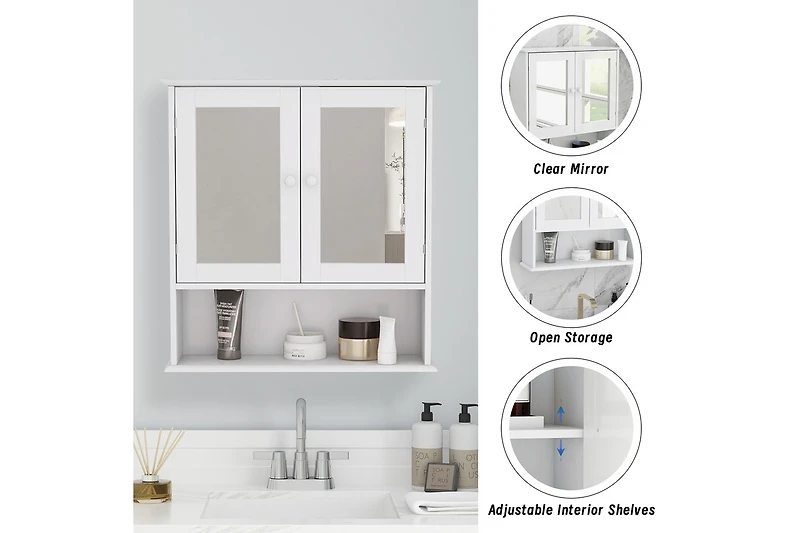 Casainc 21.65'' W 22.83'' H Surface Framed Wall Mounted Bathroom Cabinet Mirror Adjustable Shelves