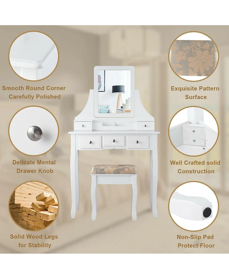 Sugift Makeup Vanity Set with Mirror and Cushioned Stool