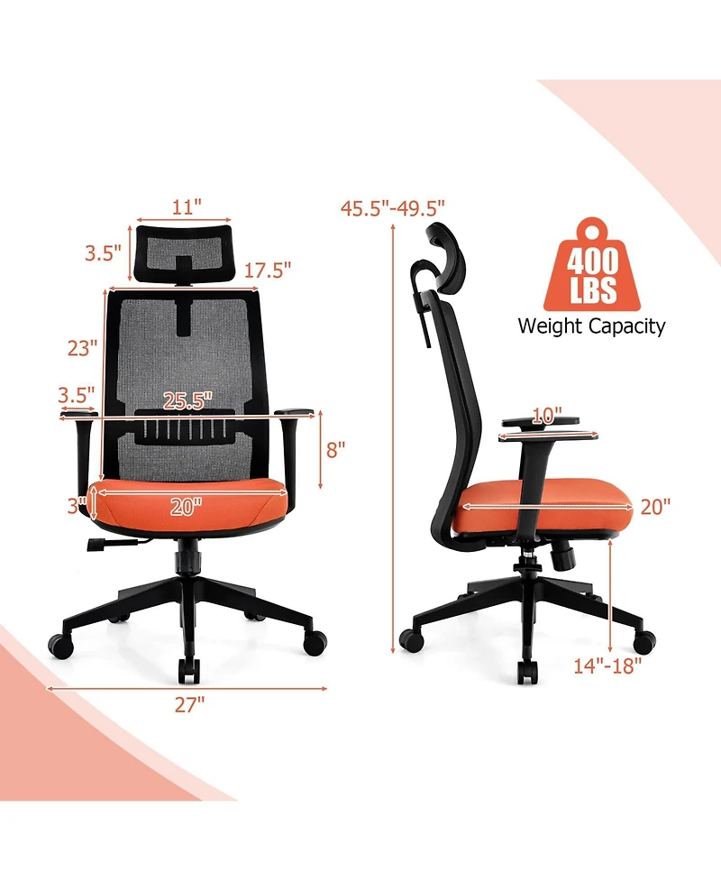 Sugift Ergonomic Office Chair with Lumbar Support and Adjustable Headrest