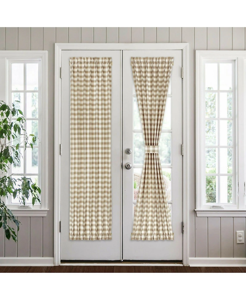 Kate Aurora Plaid Country Farmhouse French Door Curtain Panel With Matching Tieback - 25W x 40L, Yellow