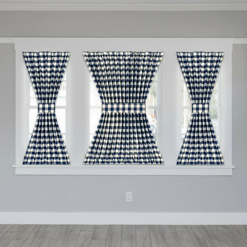 Kate Aurora Plaid Country Farmhouse French Door Curtain Panel With Matching Tieback