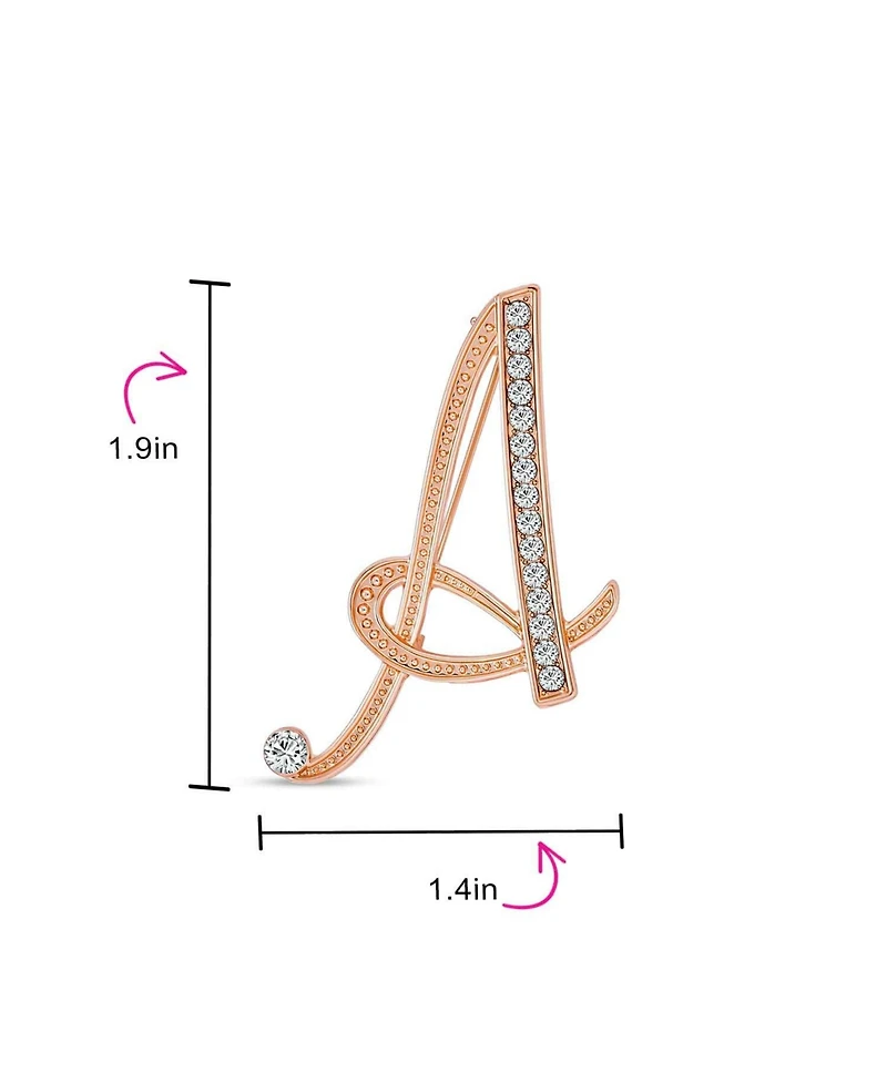 Bling Jewelry Large Statement Abc Pave Crystal Letters Alphabet Initial Scarf Lapel Pin Brooch Rose Gold Plated