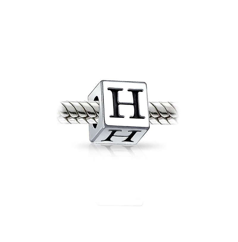 Bling Jewelry Alphabet Initial Square Block Letter Bead Charm .925 Sterling Silver