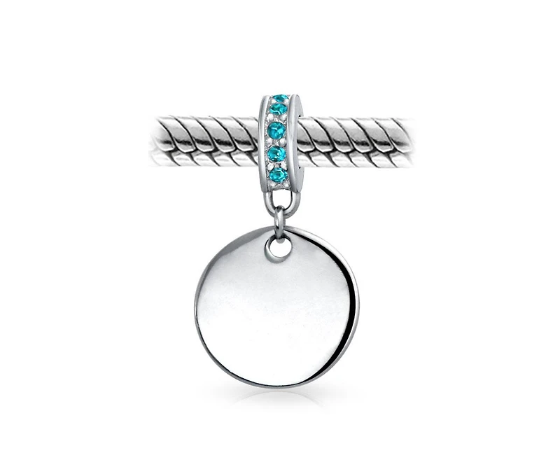 Bling Jewelry .925 Sterling Silver Yellow Topaz Crystal Accent Bale Circle Disc Shape Dangle Charm Bead