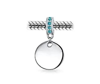 Bling Jewelry .925 Sterling Silver Yellow Topaz Crystal Accent Bale Circle Disc Shape Dangle Charm Bead
