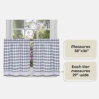 Kate Aurora 2 Piece Country Farmhouse Buffalo Plaid Rod Pocket Cafe Tier Curtain Panels With Macrame Border