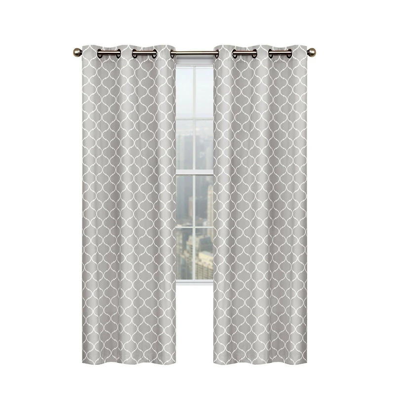 Kate Aurora Gray & White Lattice Clover Ultra Luxurious Window Curtains