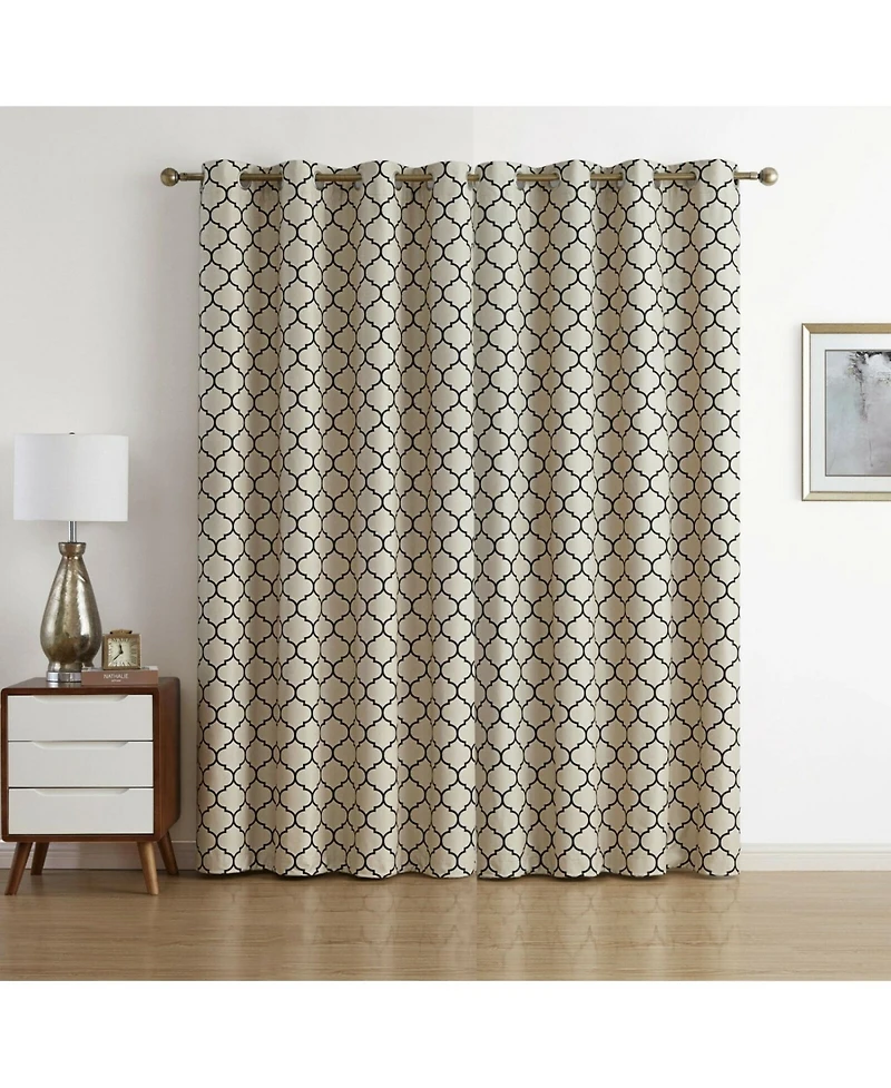 Kate Aurora Chic Living 100% Max Blackout Trellis Clover Thermal Curtains - 52 in. W x 63 L, White