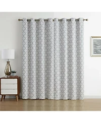 Kate Aurora Chic Living 100% Max Blackout Trellis Clover Thermal Curtains - 52 in. W x 63 L, White