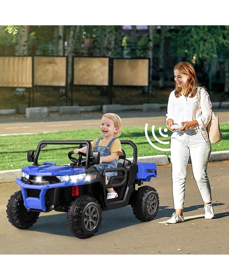 Gymax 24V Kids Ride On Dump Truck 2-Seater Electric w/ Remote Control Rose Red