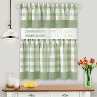 Kate Aurora Modern Country Farmhouse 3 Piece Plaid Checkered Cafe Kitchen Curtain Tier & Valance Set