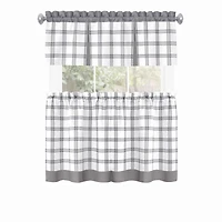 Kate Aurora Windowpane Plaid Country Farmhouse Kitchen Curtain Tier & Valance