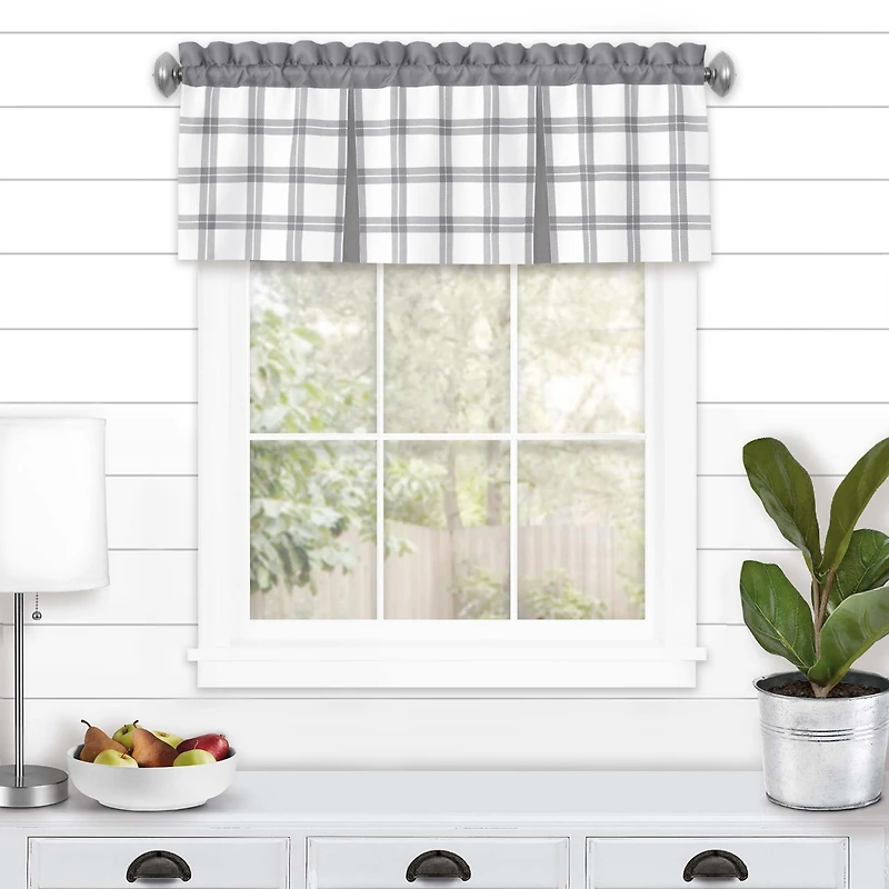 Kate Aurora Windowpane Plaid Country Farmhouse Kitchen Curtain Tier & Valance