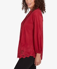 Ruby Rd. Petite Button Front Stretch Faux Suede Top