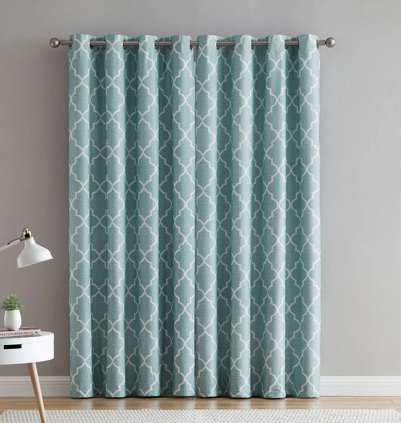 Kate Aurora 2 Piece 100% Full Blackout Trellis Grommet Top Window Curtain Panels