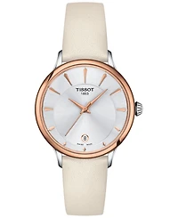 Tissot Women's Swiss Odaci-t Cream Leather Strap Watch 33mm