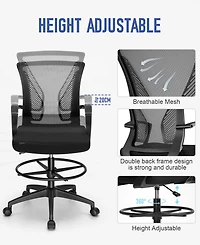 Sugift Ergonomic Drafting Chair Tall Office Chair with Foot Ring, Adjustable Height, Lumbar Support, Mesh Back