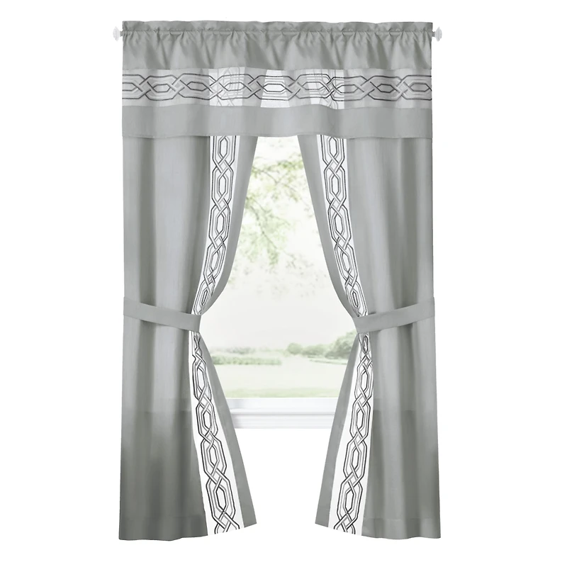 Kate Aurora Pacifico 5 Piece Rod Pocket All One Attached Semi Sheer Window Curtain Panels & Valance Set