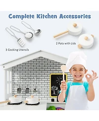 Sugift Kids Wooden Kitchen Play Set with Storage Shelves and Accessories