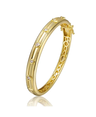 14K Gold Plated Cubic Zirconia Grooved Bangle Bracelet
