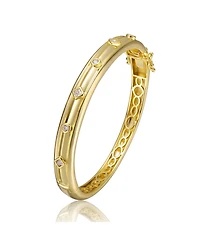 14K Gold Plated Cubic Zirconia Grooved Bangle Bracelet