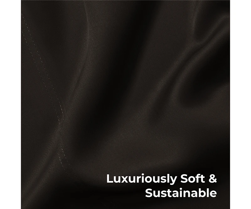 Cariloha Retreat 4-Piece Sateen Sheet Set | Black Sand | Split King | Lyocell Material | Breathable, Corner Straps, Extra soft & Cooling