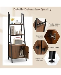 2 Pcs Ladder Shelf Industrial Bookcase with Cabinet Metal Frame for Living Room