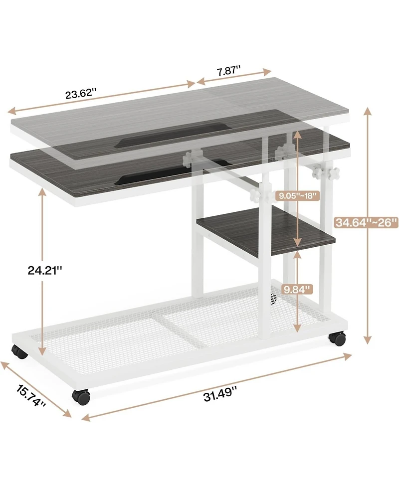 Tribesigns Height Adjustable C Table with Wheels, Mobile Couch Snack Side Table with Tiltable Drawing Board, Sofa Bedside Laptop Stand C Shaped Tv Tra