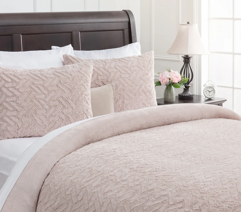 Chanasya Premium Soft Cloud Faux Fur Duvet Cover Bedding Set Queen Size - 3 Piece Combo Set - Textured Embossed Fuzzy Soft Velvet Mink Bedcover