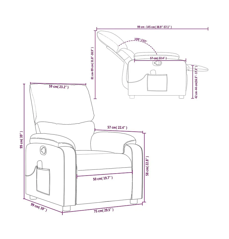 vidaXL Massage Recliner Chair Cream Fabric
