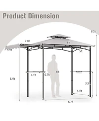 10.5 x 5 Ft Grill Gazebo with Side Awning and Double-Tiered Top-Gray