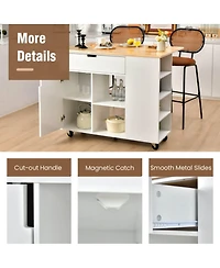 Sugift Drop-Leaf Kitchen Island Cart with Rubber Wood Top