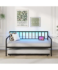 Twin Daybed Adjustable Sofa Bed Frame with Charging Station & Led Lights