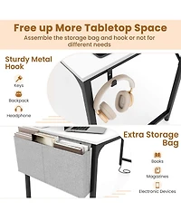 Set of 2 Meeting Room Desk with Charging Station & Headphone Hook Metal Frame