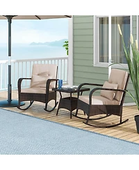3 Pcs Rocking Bistro Set with Removable Cushions & Tempered Glass Top Coffee Table