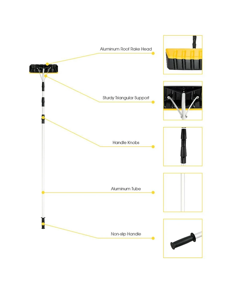 21FT Telescoping Snow Roof Rake Large Poly Blade Aluminum Tube Non-Slip Handle
