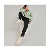 Men's Pistachio Green Self-Design Striped Shirt