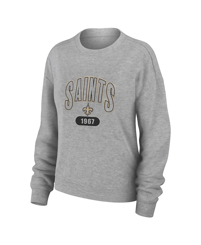 Wear by Erin Andrews Women's Heather Gray New Orleans Saints Knit Long Sleeve Tri-Blend T-Shirt Pants Sleep Set