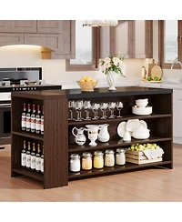Tribesigns 55" Kitchen Island with Storage, Farmhouse 5-Tier Stationary Island Table with 5 Shelves, Wood Coffee Bar Table Storage Cabinet with Large