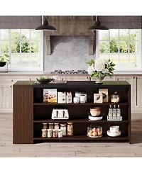 Tribesigns 55" Kitchen Island with Storage, Farmhouse 5-Tier Stationary Island Table with 5 Shelves, Wood Coffee Bar Table Storage Cabinet with Large